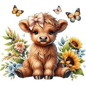 NEWENMO Cute Highland Cow Diamonds Painting Kits for Adults, DIY 5D Sunflower Diamond Art Paint with Round Diamonds, Full Drill Butterfly Diamonds Art Painting Kit for Home Wall Decor 12x12 Inch