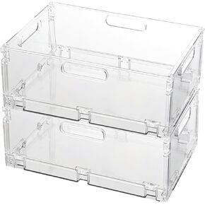 2-Pack Foldable Plastic Baskets, Stackable Storage Baskets with Handles for Organizing and Storage, Foldable Crate for Office Home Kitchen Bedroom Bathroom(8.07"x 6.1" x 3.74")
