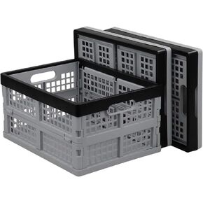 3 Pack Plastic Collapsible Milk Crates, Folding Storage Crate, 15 L