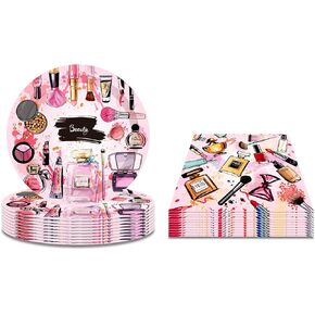 Lide Road Makeup Party Plates and Napkins Serves 24 Gusets 64 Pcs Makeup Theme Party Supplies Makeup Party Paper Plates, Makeup Party Napkins for Makeup Birthday Party Supplies