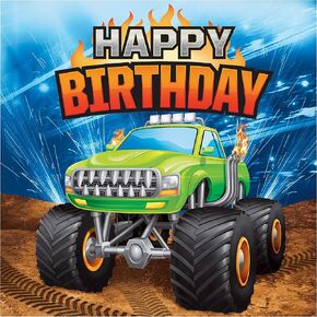 Creative Converting Monster Truck Happy Birthday Napkins, 16 ct, multi-colored, "6.5"""