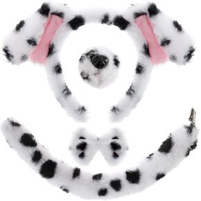 4 Pcs Dalmatian Dog Costume Set Puppy Dog Ears Headband and Tail Nose Bow Tie for 100 Days of School Halloween Cosplay
