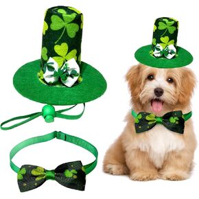 St Patrick's Day Dog Costume St Patricks Day Dog Clothes St Patricks Day Dog Outfit Dog Irish Shamrocks Green Hat Bow tie Kit Outfit for Small Dog Cat