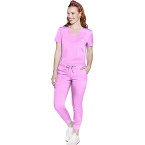 Med Couture Women's Scrub Set with V- Neck Scrub Top MC7448 and 2-Way Stretch Pants 7710, Lilac - M Top/M Pant