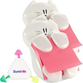 Cat Sticky Note Dispenser, 1 Count - Whimsical Pop-Up Note Dispenser Cat Design, Includes Suretails Multicolor Highlighter Pen, Ideal for Office & Home Desk Decor [Pack of 2] in Kuwait