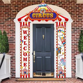 Lofaris 3 Pcs Carnival Circus Porch Banner, Circus Theme Party Decorations, Carnival Welcome Door Banners Set, Hanging Carnival Birthday Party Supplies, Circus Party Decorations for Kids
