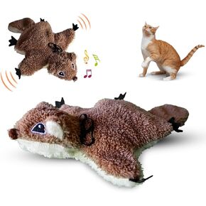 Flapping Squirrel Cat Toy | Rechargeable Touch Activated Interactive Cat Toys | 3-Speed Catnip Toys for All Cat Breeds | Simulated Chirping Bird Cat Toy | Automatic, Self-Play Cat Kicker Toy