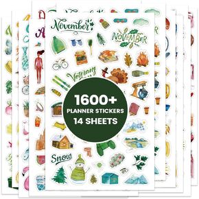 Planner Stickers - 12 Monthly Planner Stickers for Celebrations, Planner Accessories for Journals/Planner Stickers for Women - Seasonal, Holiday, Festival Events, (14 Sheets, 1,600+ Stickers per Pack)