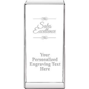 4.5" Signature Sales Excellence Crystal Award, Custom Engraved Sales Excellence Trophy, Engraving Included, Prime