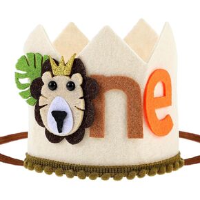 Lion 1st Birthday Crown, Safari Wild One Birthday Decorations Hat for Boy, First Birthday Lion Ling Outfit, One Year Old Baby Lion Costume