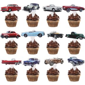 زخارف حفلات السيارات الكلاسيكية ، والسيارات الكلاسيكية 24 PCS Cupcake Toppers for Vintage Car Birthday Party Supplies و Farm Truck Decortations Decorations Mission Form