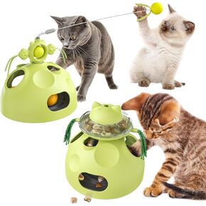 Cat Interactive Toys for Indoor Cats Kitten Wand Toy Kitty Funny Balls Slow Feeder Food Puzzle Toy Treat Dispensing Feeding Rotation Hole-Digging Games Cat Toys Birthday Gift (Green, L)