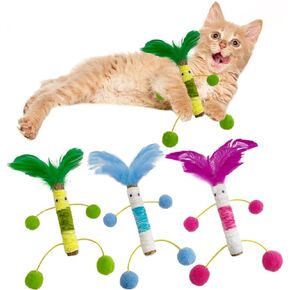 3 Pack Silvervine Sticks for Cats with Feather and Plush Ball，Silvervine Sticks Cat Toys for Indoor Cats, Cat Dental Toy for Kitten Teeth Cleaning,Calm Cat Anxiety and Stress Cat chew Stick