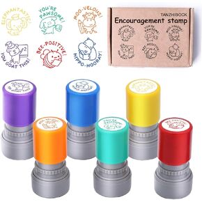 6-Piece Set of Teacher Stamps - Teacher Stamps 6-Encouraging Animal Grading for Classroom, Teacher Stamps for Grading, Teacher Stamp Self Inking Stamp, Behavior Stamps for Teachers, Grading Stamps.