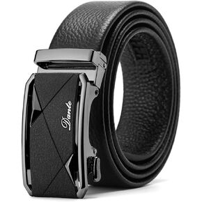 Mens Casual Ratchet Belt with Automatic Buckle Stylish Adjustable Slide Genuine Leather Belts for Men Dress Pants (D06813-1-Black)