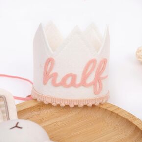 Pink and White 1/2 Birthday Crown for Girls - Boho Half Birthday Hat, Girls Halfway to One Birthday Decor, Pink Princess Half Birthday Party Decorations