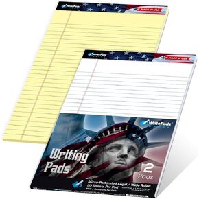 KAISA Legal Pads Large Wide Ruled Writing Pad, 8.5x11 Legal Pad Note Pads 50 Sheets Per Pad, Ruled Paper Notepads, 20 lb Heavy Paper, Rigid Back，Liberty 2pads (White Canary), BK-3164 Made In The USA