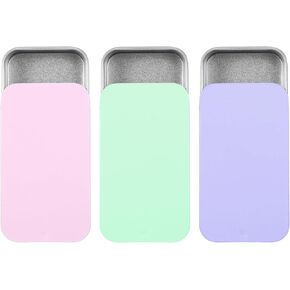 3 Pcs Metal Tin Box Containers, Mini Metal Slide Top Tin Box Containers Rectangular Empty Hinged Tins Box Containers 2.36 by 1.33 by 0.4 Inch for Candies Jewelry Crafts Pills Survival Kit (3 Colors)