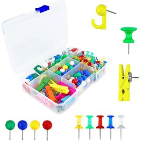 200 Pieces Multicolor Push Pins, 5 Styles Thumb Tacks Decorative Pushpins for Cork Board Bulletin Boards with Storage Box