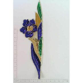 Expo International Flower with Leaf Sequin Patch Applique, Mardi Gras