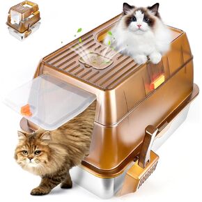 Stainless Steel Cat Litter Box with Lid,Extra Large Enclosed Litter Box for Big Cats High Sided Metal Litter Box with Removable Lid &Scoop Odor Free Front&Top Entry Anti-Leakage& Easy Cleaning