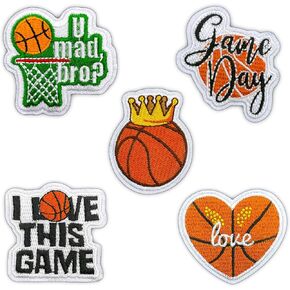 Basketball Iron On Patches, 5 PCS Bulk Jean Patches, Sports Embroidered Appliqué, Repaired Iron On Patches for Clothes, Jeans, Hats, Backpacks, Jackets. Sew On Patches for Women, Girls, Boys