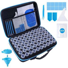 LYMUSUMI Diamond Art Storage Containers 60 Slots Diamond Painting Accessories and Tools Portable Bead Organizer Boxes for Adults（Blue）