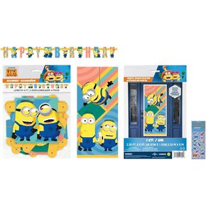 حزمة الحفلة الحزب Despicable ME تشمل راية عيد ميلاد سعيدة 6 أقدام ، ملصق باب بلاستيكي واحد 27 "× 60" ، ورقة ملصق ديناصور واحدة