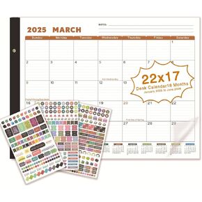 Desk Calendar 2025-2026 Large 22"x17" Monthly Planner Pad with Plastic Cover, Jan 2025 - June 2026, 18 Months Desk top Calendar with Notes for Office, Home and School
