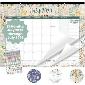 bloom daily planners Desk Calendar 2025-2026 - Academic Year Large Wall Calendar (July 2025 - July 2026) - 21" x 16" Desktop or Hanging Monthly Planner with Stickers for Home or Office - Seasonal