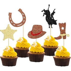 30pcs Cowboy Cupcake Topcake Glitter Horseshoe Cowboy Hats Boots Cupcake يختار الموضوع الغربي