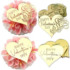 24pcs Rose Carving Gold Mirror Acrylic Heart Shape Happy Valentine's Day Cupcake Decorations, Valentine's Day Cake Party Supplies Gifts