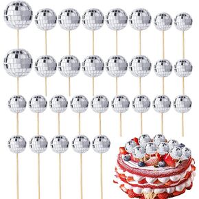 30 Pieces Disco Ball Cupcake Toppers Mini Disco Ball Picks Disco Theme Cake Toppers for Cake Decorations Cupcake Decor Dessert Accessories Disco Party Ornament (Silver)