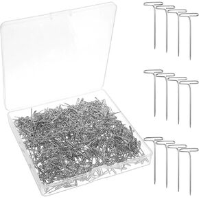 500Pcs T Pins Stainless Steel T-pins for Blocking Knitting T Pins for Wigs with Clear Box Straight Wig Pins for Foam Head Blocking Crochet Sewing Craft Quilting Office Decoration Wig Making 27MM