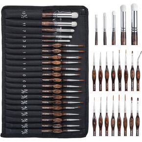 Nicpro Miniature Paint Brushes Dry Brush - 21PCS Model Paint Brush Set with Cloth Roll for Acrylic, Watercolor, Detail Paint Brush Drybrush for 40k Model, Miniature Painting, Citadel, DND Miniatures