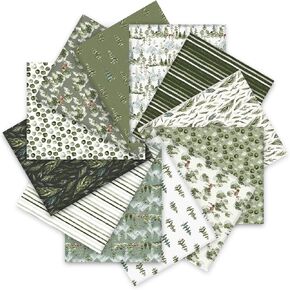 Whaline 12Pcs 18" x 22" Watercolor Green Fat Quarter Fabric Bundles Christmas Tree Printed Quilting Patchwork Cotton Craft Fabric Pre-Cut Square Sheets for Xmas DIY Patchwork Sewing Crafting