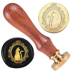Mirror Cat Wax Stamp, Cat Wax Sealing Stamp 1" Brass Head Stamp with Wooden Handle Retro Wax Seal Stamp for Gift Wrapping Envelopes Cards Letters Wine Packages Decoration