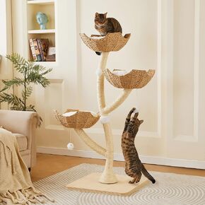Modern Cat Tree 52" Tall, Cat Tower for Multiple Small Large Cats with Scratching Post, Multi-Level Luxury Cat Condo