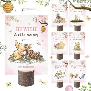 8Pcs Winnie Baby Shower Centerpieces Wooden Stands for Girls Pink Classic Party Table Decorations Double Side Winnie Themed Party Supplies Vintage Winnie party Favors