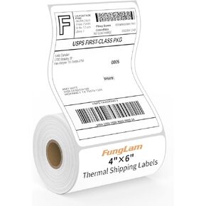 FungLam 4"X6" Thermal Shipping Labels, 4X6 Labels,White Mailing Shipping Labels, Perforated, 250 Labels,Compatible with iDPRT, JADENS and Rollo.