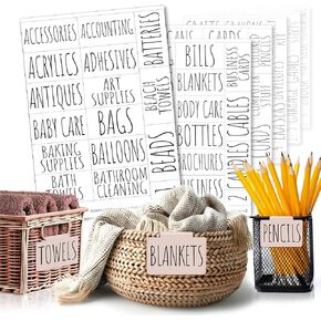 Hygge & Sage Minimalist Household Labels for Organizing - 224 Preprinted Waterproof Sticker Labels + 16 Blank Labels for Home Office, Craft Room, Linen Closets, and Laundry Organization and Storage