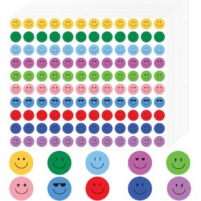 Anwyll 6000Pcs Smiley Face Stickers,3/8'' Happy Face Stickers,Cute Reward Stickers for Kids Classroom,Self-Adhesive Colorful Positive Incentive Stickers for Teacher School Calendar Chart Envelope Seal