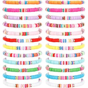 Sureio 24 Pcs Colorful Beaded Friendship Bracelets Surfer Stretch Beaded Kids Bracelets for Girls Women Valentine's Day Gifts Tween Girl Party Favors