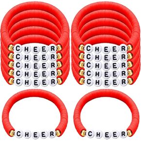 12 Pcs Cheerleader Gifts Stackable Clay Bead Cheer Bracelets Y2k Disc Surfer Friendship Bracelets for Cheerteam Girls