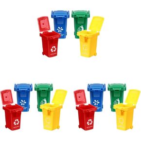 Yardwe Miniature Trash Can, 12PCS Mini Plastic Push Vehicles Colorful Recycling Bins