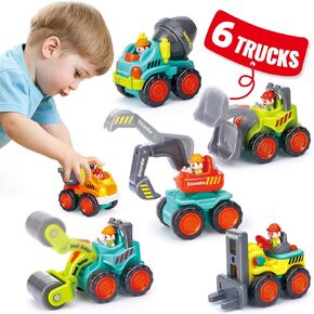 HOLA Toys for 1 2 Year Old Boy Birthday Gift - 6 PCS Push and Go Toddler Boy Trucks, Mini Car Toddler Toys 1-2 Early Educational Baby Christmas Easter Basket Stuffers