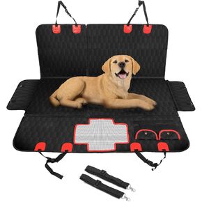Auto Dynasty Hammock Style Waterproof Pet Dog Back Seat Protector Cover with Center Mesh Window and Anti-Slip Padding for Cars, Trucks, SUV, Diamond Pattern Stitch Design, Black