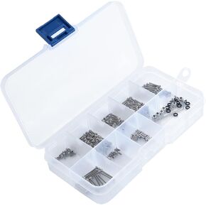 Que-T 186pcs RC Screws Kit M1.4 Metal Screws Pin M2 Nut Box Set for Axial SCX24 90081 AXI00001 C10 AXI00002 1/24 Crawler Car Upgrade Parts