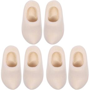 UPKOCH Mini Wooden Clogs, Dutch Themed Wooden Shoe Clogs Mini Finger Shoes Unfinished Wood Figure Dollhouse Accessories for DIY Craft Painting Key Chain Doll 4cm 3 Pairs