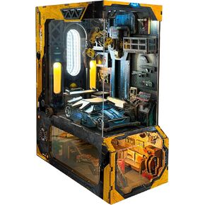Cyberpunk Book Nook Kit with LED Light - 3D Wooden Puzzles Book Nook for Book Shelf Decor - DIY Dollhouse Kit - Book Nook with Dust Cover - Excellent Automobile Workshop(SQ-28)